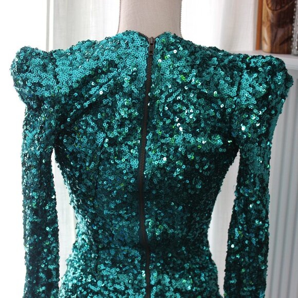 French Connection Teal Green Sequin Long Sleeve Dress - Picture 5 of 6